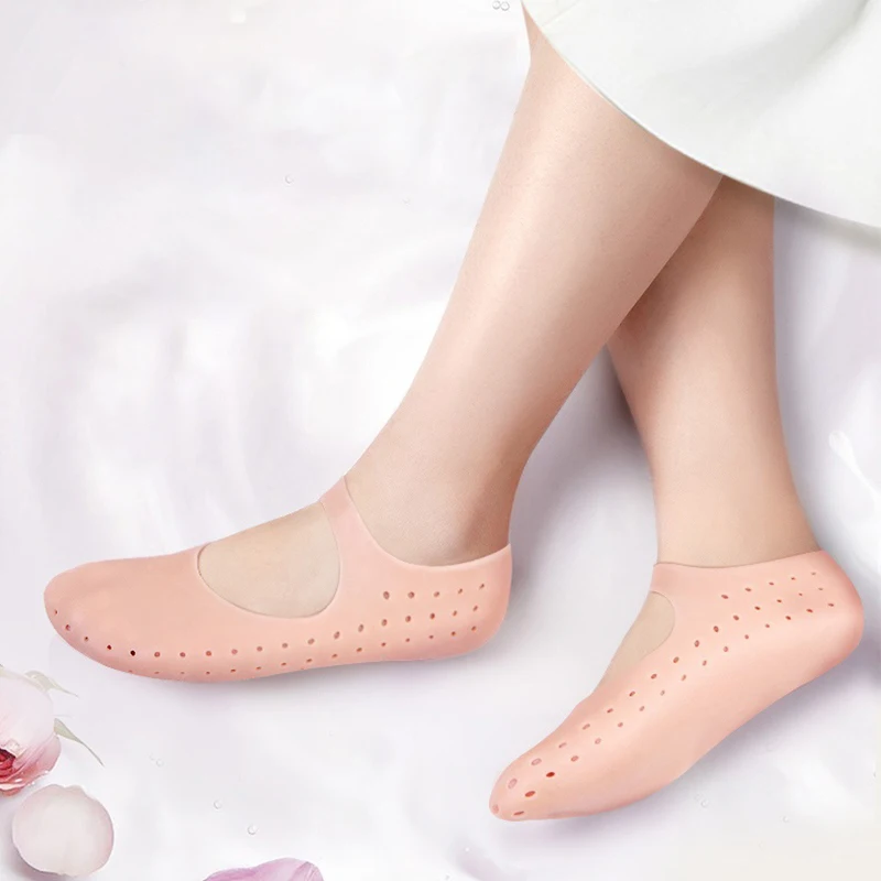 젤 풋 케어 양말, 통증 완화, 균열 방지, 보습, 각질 제거, 천공 실리콘 풋 케어 도구, 1 쌍
