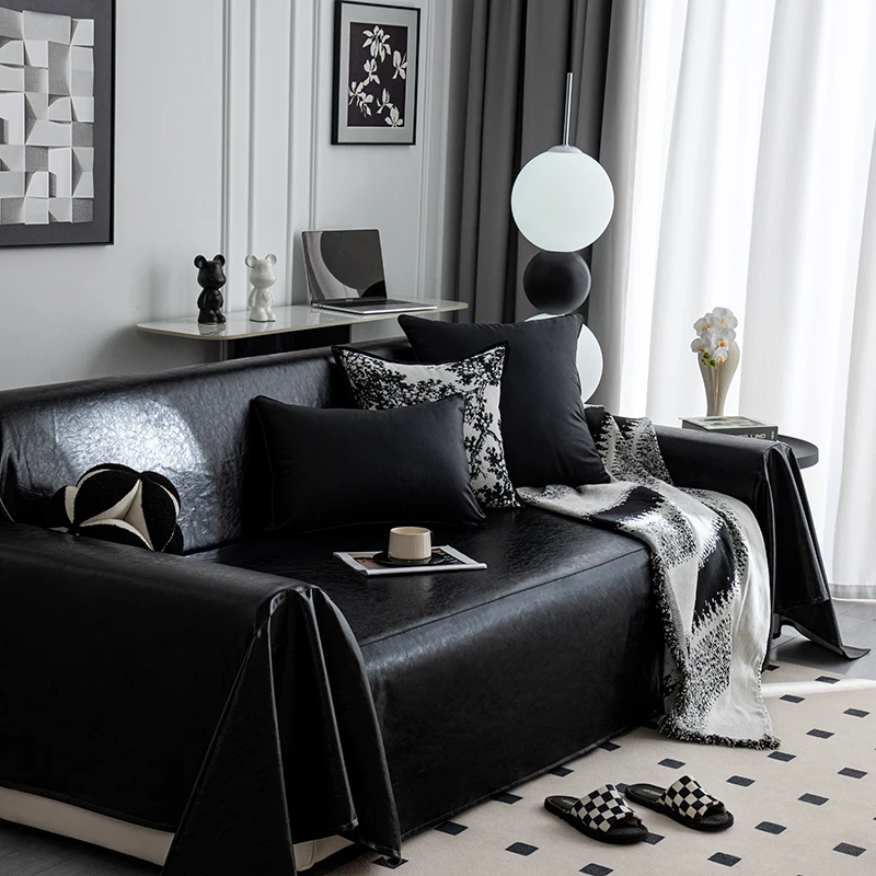 Waterproof Sofa Cover Artificial Leather Chaise Longue Slipcovers Armchair Protector Couch Cover For Living Room