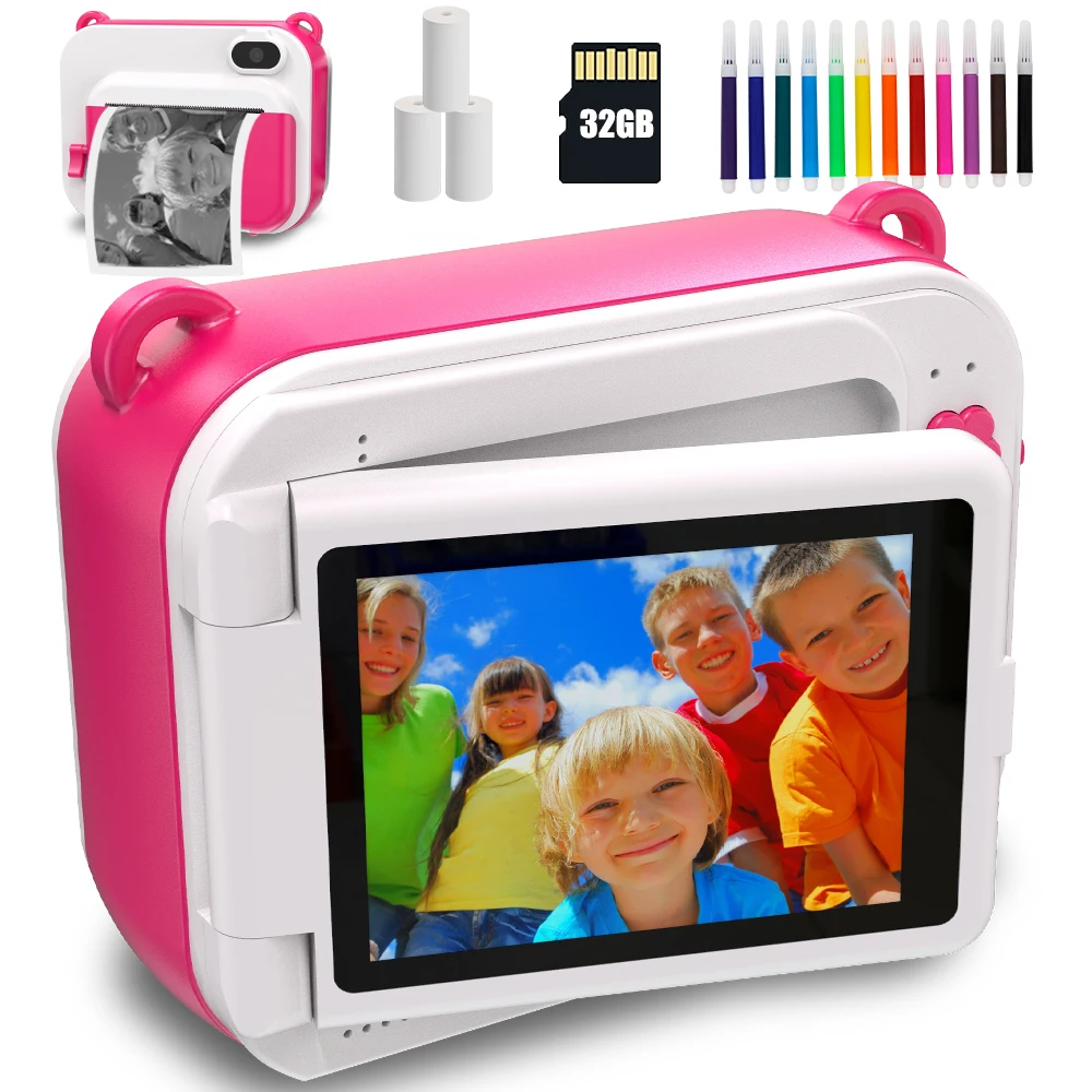 Selfie Kids Instant Print Camera Thermal Printing Camera Digital Photo Camera Girl's Toy Child Camera Video Boy's Birthday Gift 