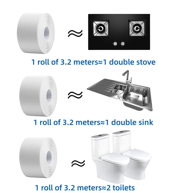 Sealing Tape 1 Roll PVC For Bathroom Bath Toilet Kitchen Caulk Strip Self Adhesive Waterproof Wall Sticker Mold Proof sealing tape