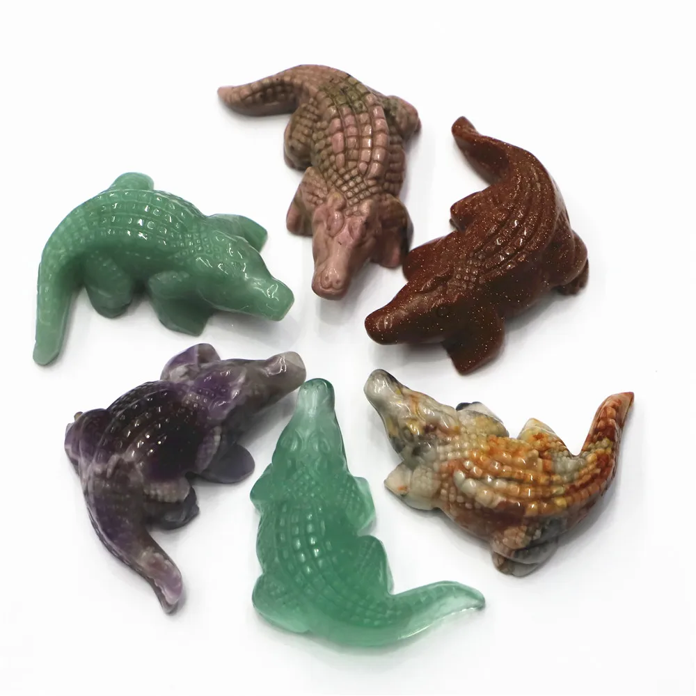 Natural Stone Crystal Crocodile Alligator Handmake Carved Animal Ornaments Polished Healing Crafts Souvenir Family Decoration
