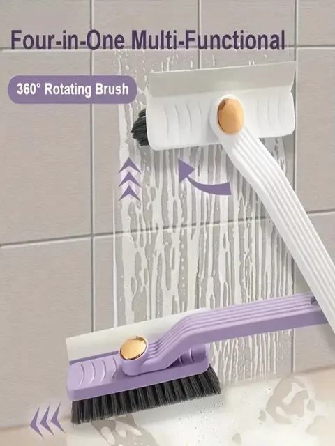 4 in 1 360° Rotating Hard Bristle Scrubber Multi-Purpose Tile Cleaning Brush with Clip Scraper for Bathroom Kitchen Floors
