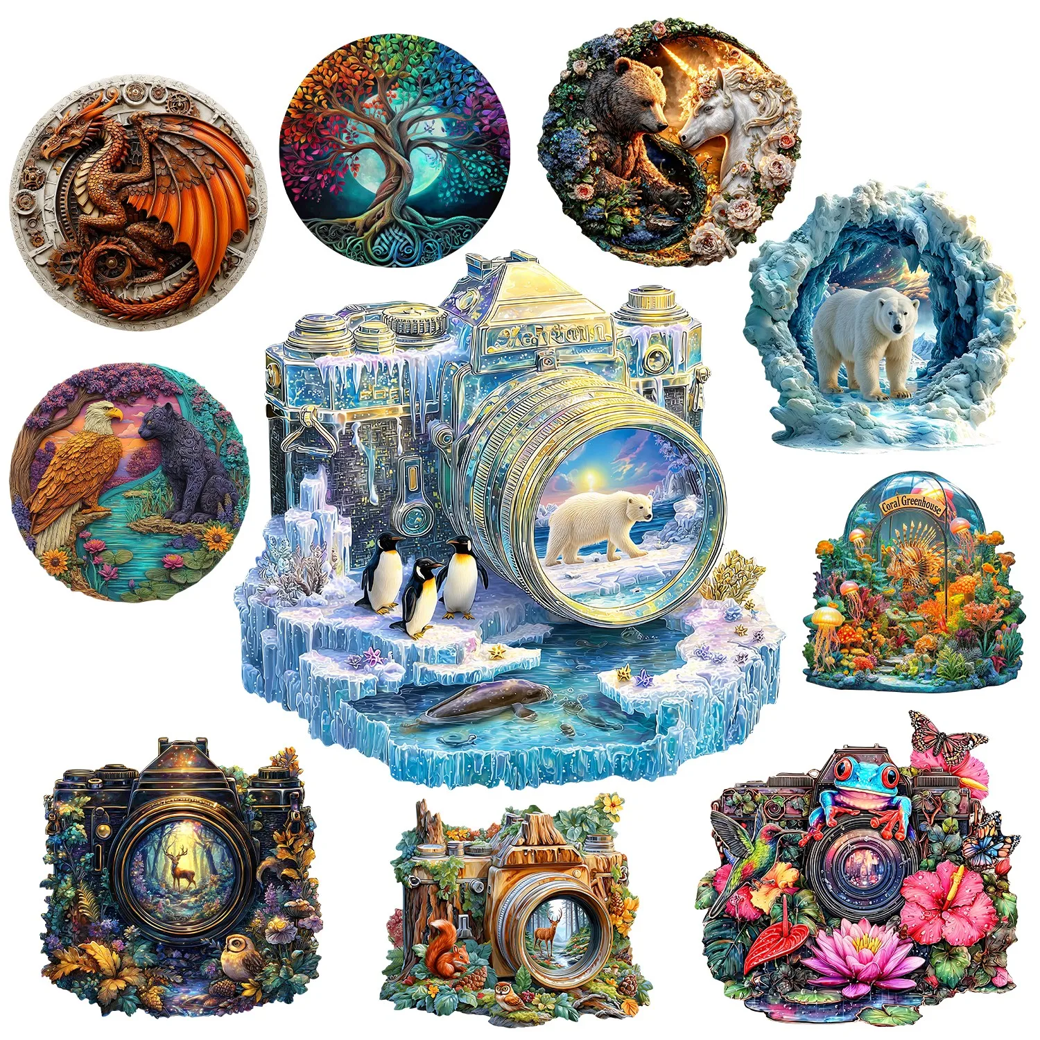 Cool Camera Theme Wooden Jigsaw Puzzle Wooden Decor Painting Christmas and Halloween Gift Toy for Teen and Kid