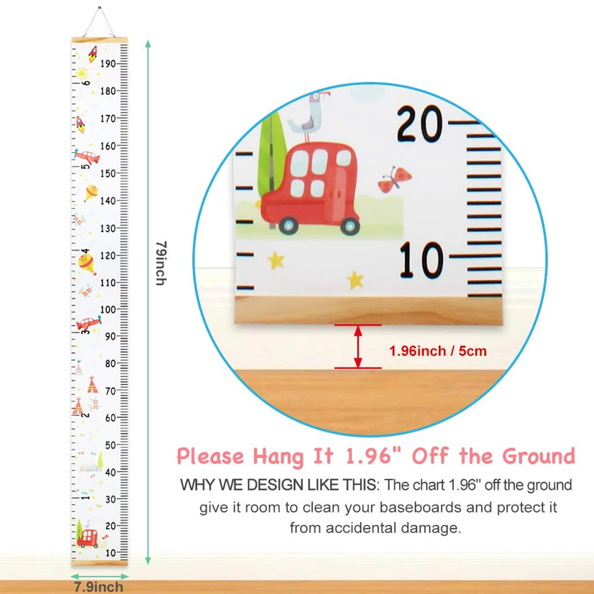 Children Height Measuring Chart Removable Roll Up Waterproof Baby Growth Chart