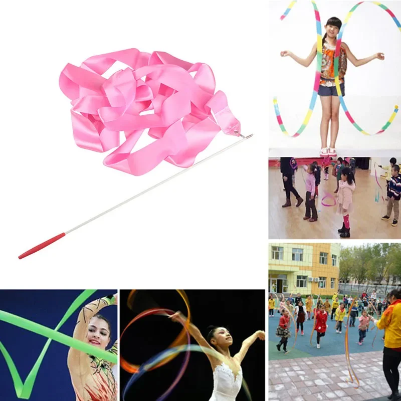 4M Colorful Gym Ribbons Dance Ribbon Rhythmic Art Gymnastic Ballet Streamer Twirling Rod Stick for Gym Training Professional