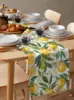 Spring Lemon Leaves Linen Table Runner Dresser Scarf Decor Summer Yellow Green Botanical Flower Table Runners Dining Table Decor 5