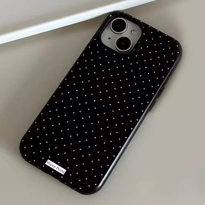 Korean Black Polka Dot Luxury Phone Case - Y2K Creative Design
