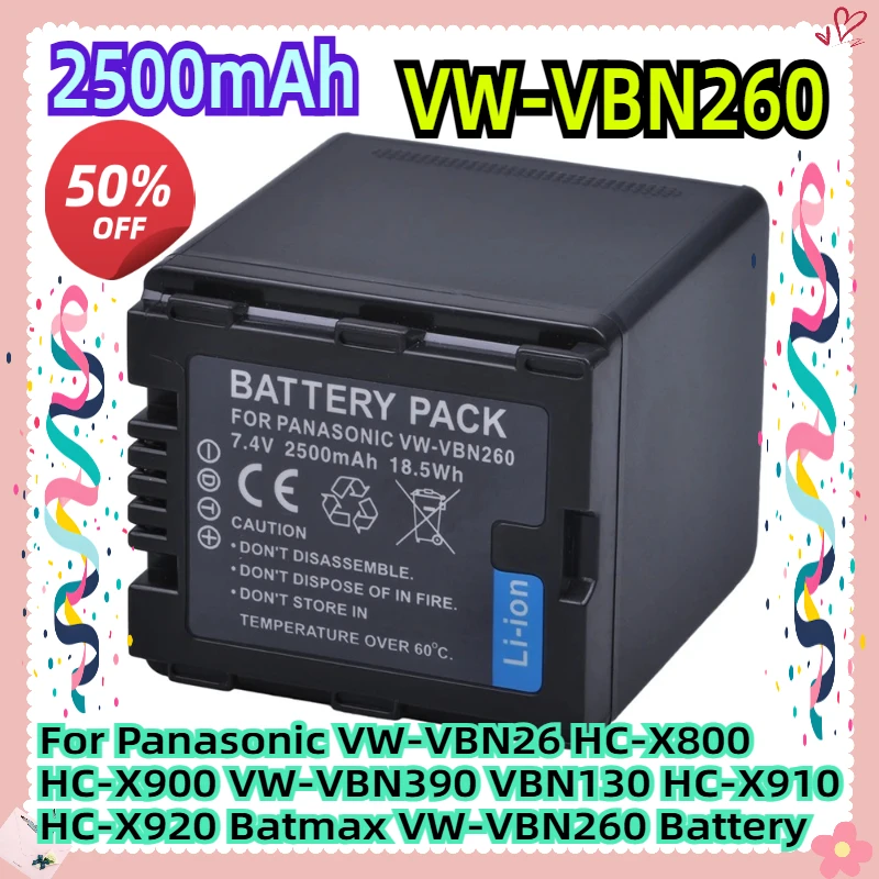 DSTE Batterie VBN260 Compatible Panasonic HC-X800 / X900 / X910 / X920 – 2900 MAh 21,5 Wh – Grande Autonomie Pour Caméra Vidéo