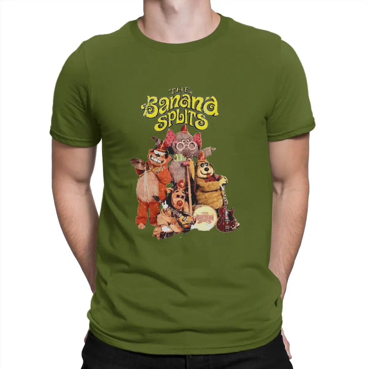 thumbnail image 1 of Camiseta Drooper desgastada para hombre, con dibujos animados de Banana Splits, cuello redondo, manga corta, tela, humor, regalos de cumpleaños de alta calidad., 1 of 7