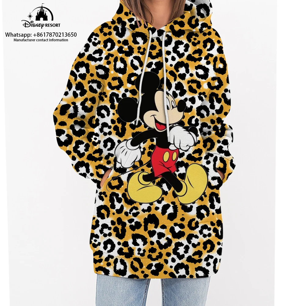 

Women's Hoodie Casual Cute Disney Mickey Minnie Leopard Hoodie Harajuku Autumn New Elegant Tops