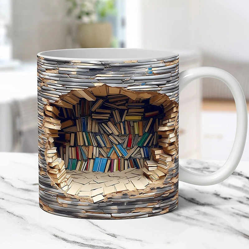 3D Bookshelf Ceramic Mug