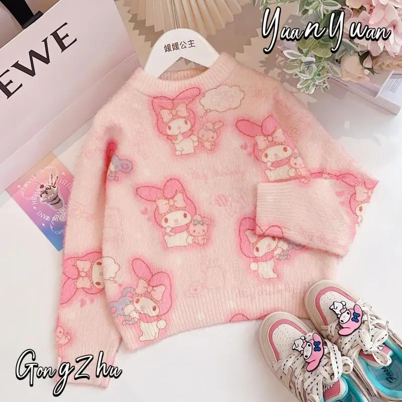 

Sanrio Kawaii Kuromi Anime My Melody New Sweater Cute Cartoon Pullover Knitwear Casual Dress Girls Birthday Gift