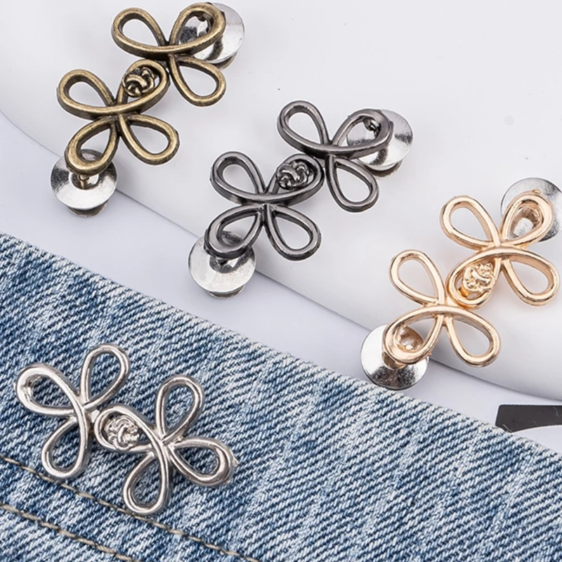 1Pair Jeans Fitness Pin Brooch for Women Girl Pants Waist Clip Waist Tighten Buckle Clovers Decorative Clasp Pin