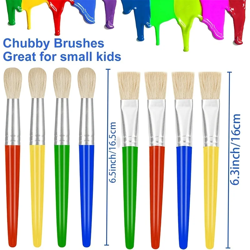 Paint Brushes for Kids, 8 Pcs Big Washable Chubby Toddler Paint Brushes, Easy to Clean & Grip Round and Flat Preschool Paint Bru 2