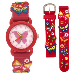 Colorful Butterfly Quartz Wristwatch for Girls - Fun and Vibrant Timepiece, Perfect Party Gift for Kids (Red)