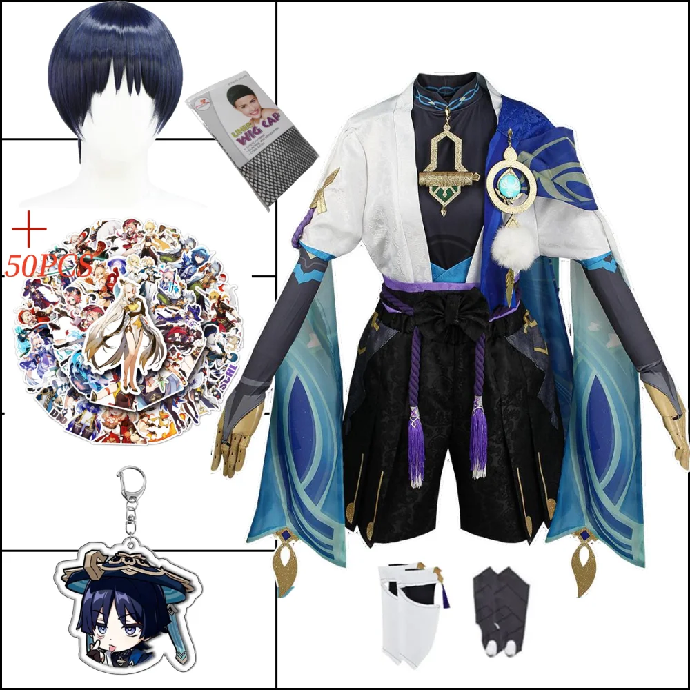thumbnail image 1 of Juego de Cosplay de Wanderer Scaramouche, disfraz de Cosplay, sombrero de baladista, uniforme Kunikuzushi, ropa de fiesta de carnaval de Halloween, Anime, 1 of 5