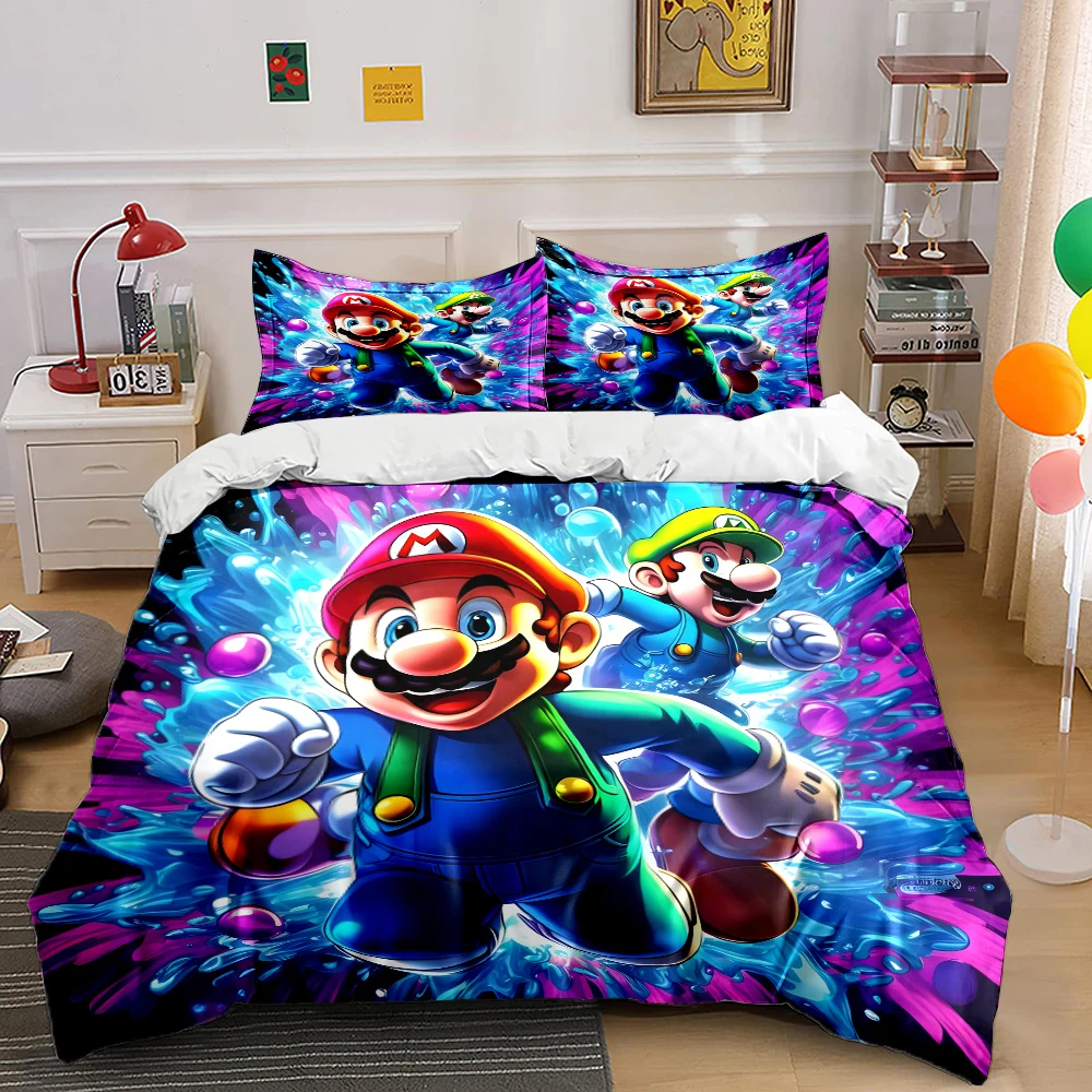 10 Sizes Super Mario Movie Print Bedding Set 1 Duvet Cover 2 Pillowcases Adult and Children Bedding Set Luxury Bed Comforter Set 5