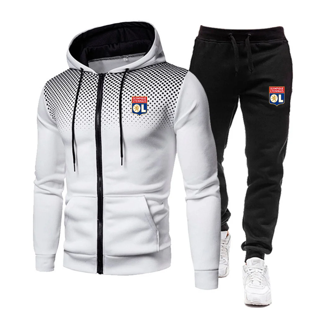 Autumn and Winter Men's Cotton Set Loose Sports Set Football Training Jersey Zipper Sweater+Pants Two Piece Set