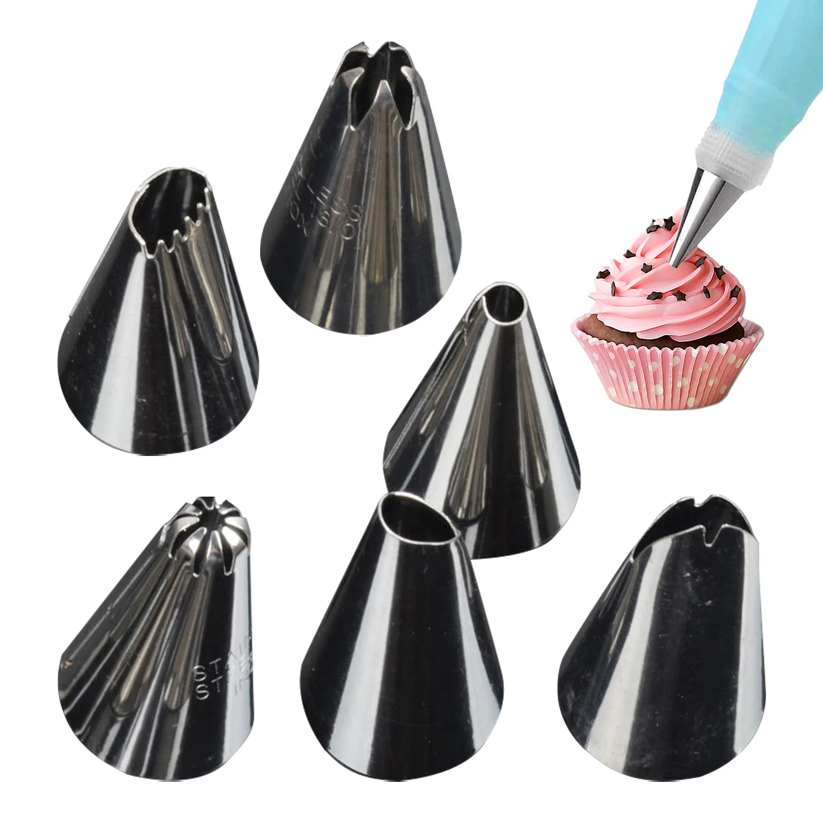 6Pcs Pastry Icing Piping Nozzles Stainless Steel Decorating Tip Cake Cupcake Decorator Rose Accessories Kitchen baking tool