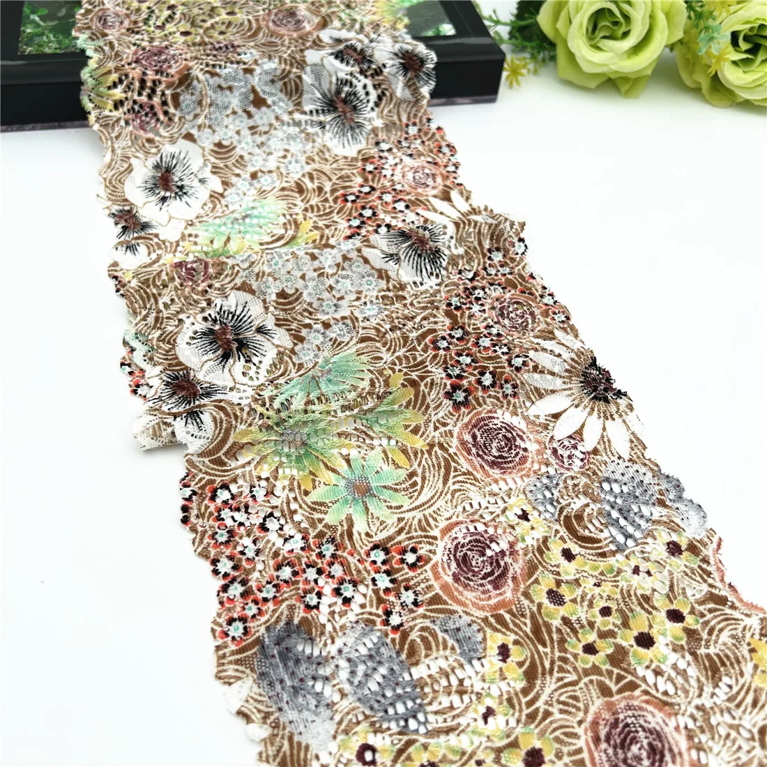 3y/lot Width 16cm Mixed Color Flower Elastic Stretch Lace Trim 5