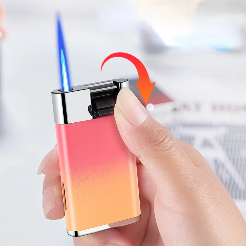

Minimalist gradient lighter Metal Portable Windproof Cigar Lighter Blue Flame Straight Fire Fuel lighter Refillable Butane Gas