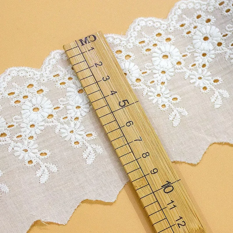 Lace Fabric 1Y Flower Hollow 11CM Wide Cotton Cloth Trim for Clothes Accessories Cuffs Skirt Hem