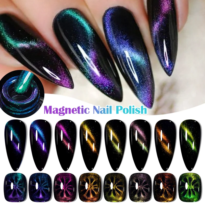MEET ACROSS 8ml Glass Bottle Laser 9D Magnetic Nail Polish Quick Dry Nail Art Polish DIY Varnish No Need Lamp Nail Polish
