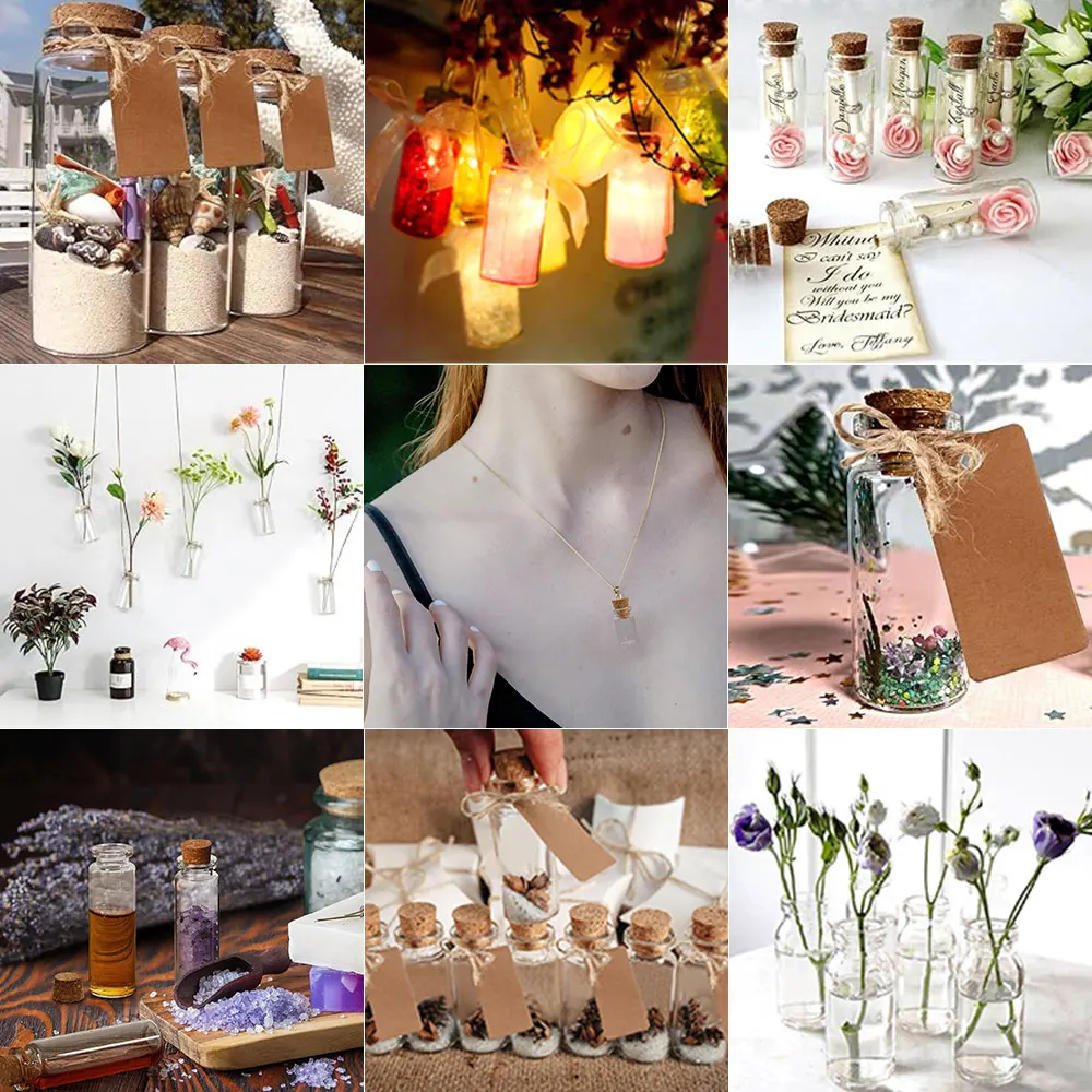 5Pcs 5/10/12/20ml Mini Clear Glass Drifting Bottles With Cork Stopper Small Jars For Christmas Wedding Birthday Party Decoration