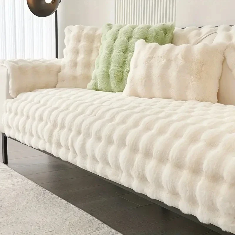 Thicken Imitation Rabbit Fur Plush Sofa Slipcover Non-slip Soft Sofa Towel Couch Cushion for Living Room Modern Home Decor