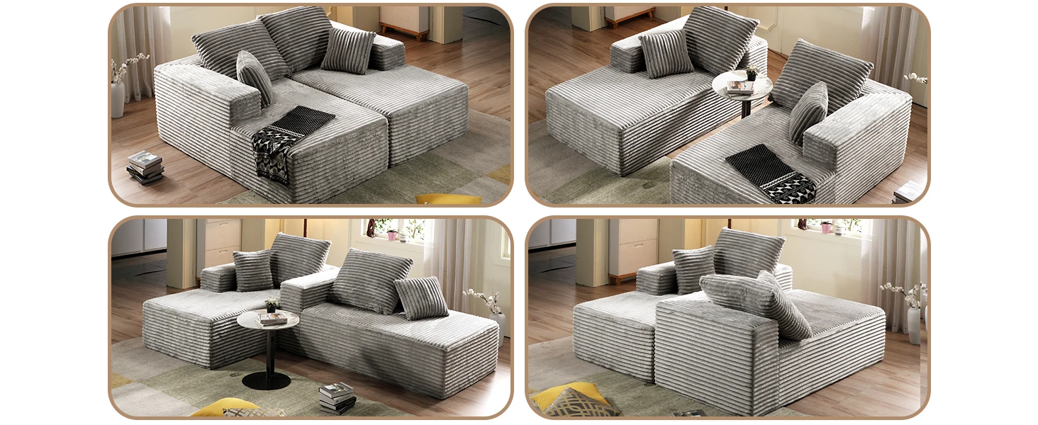 74.8" W Corduroy Double Oversized Chaise Lounge Chair