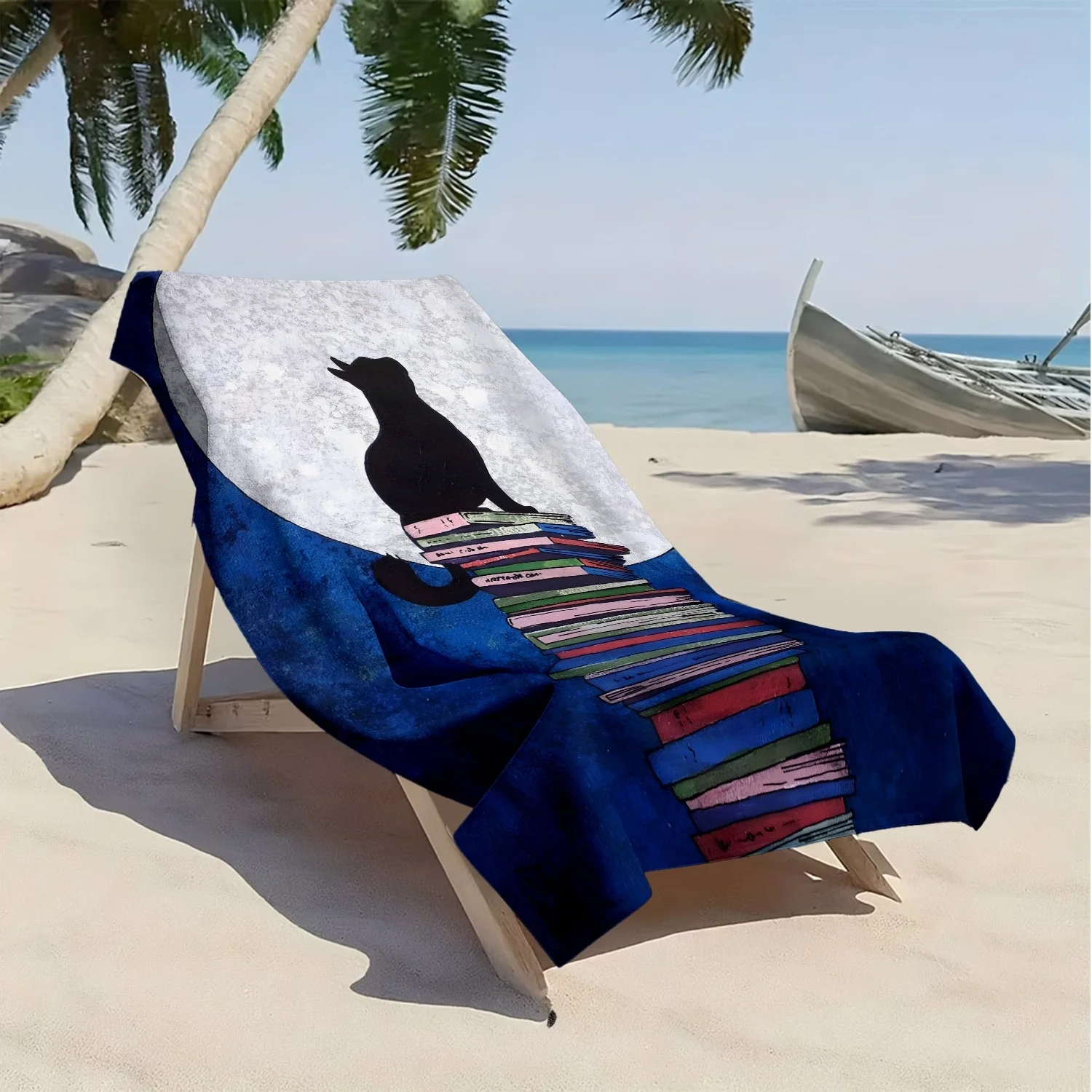 Strandlaken met kat boek en maan patroon absorberende microvezel_voghion.com