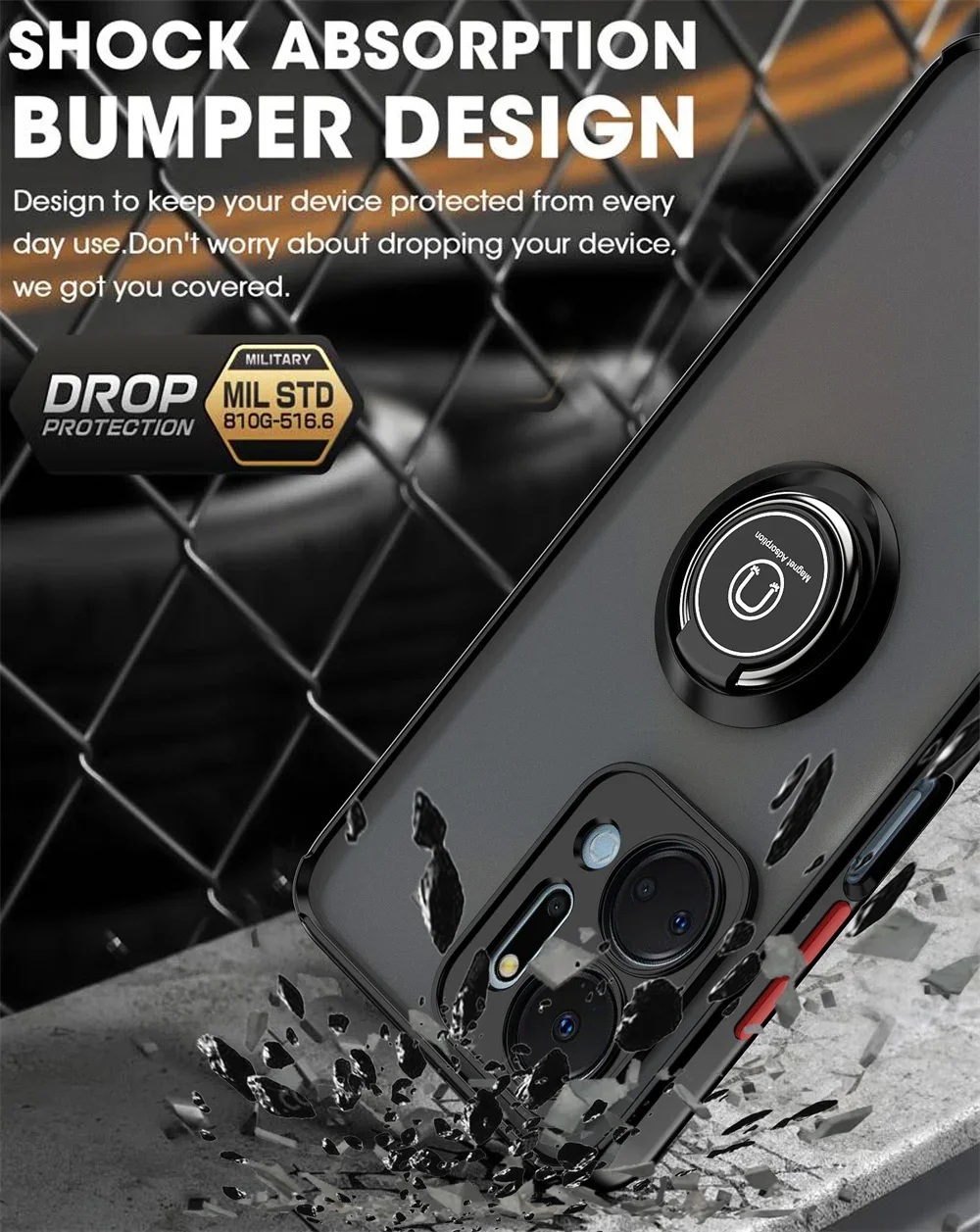 Shockproof Matte Case with Car Magnet Ring Holder Cover