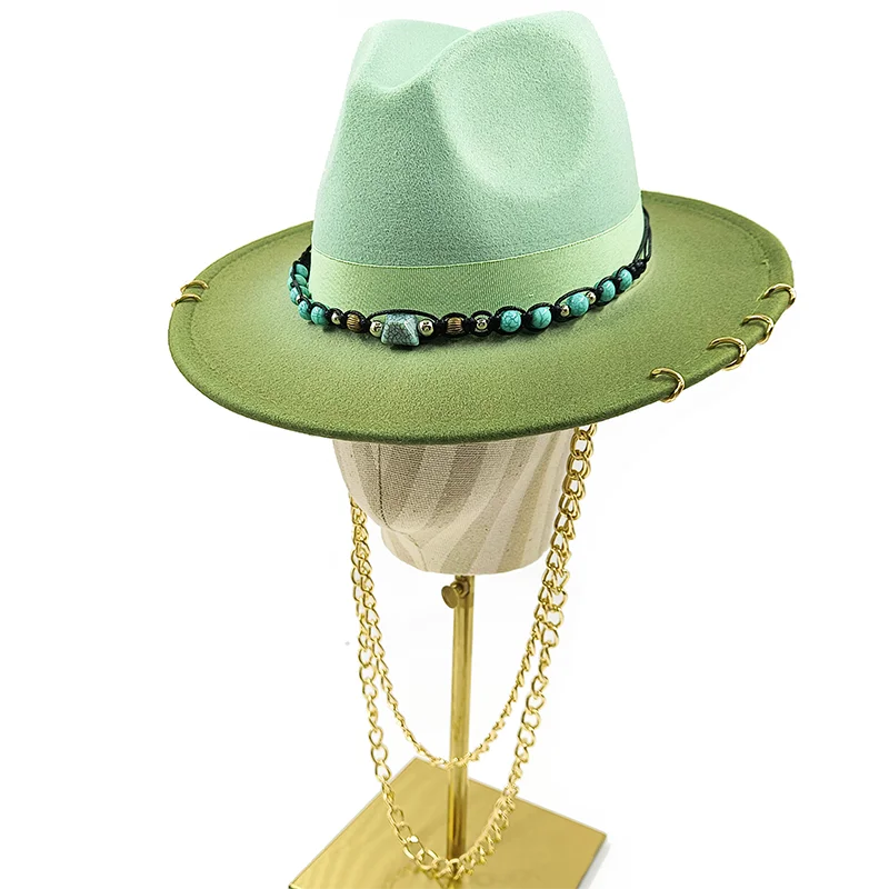 Chain punk fedora hat New fedora hat Silver chain  display picture 1