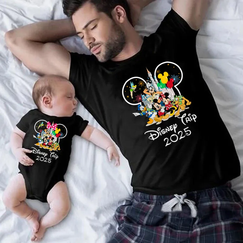 Disney Trip 2025 Family Matching Shirts Funny Mickey Minnie Tshirts Look Dad Mom Kids Tees Top First Disneyland Vacation Outfits 5