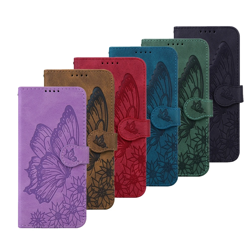 Butterfly Leather Flip Case with Card Holder and Hasp Wallet Features