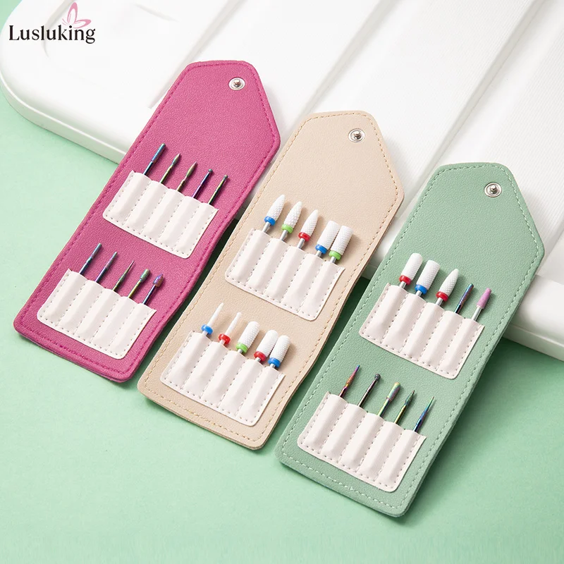 10pcs 다이아몬드 네일 드릴 비트 PU 가방 2.35mm 밀링 커터 전기 매니큐어..