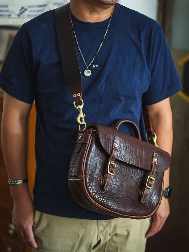 Vintage fashion designer high quality natural genuine leather men handbag Outdoor work weekend luxury real cowhide crossbody bag