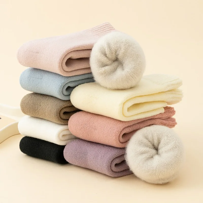Winter Warm Thick Wool Baby Kids Soft Cotton Socks for Boys Girls Simple Solid Color Plush Children Thermal Knee High Socks