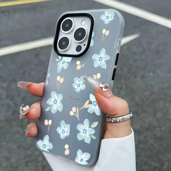 Simple and Fresh Blue Floral Pattern Phone Case Cover - Galaxy S23+ (Black)