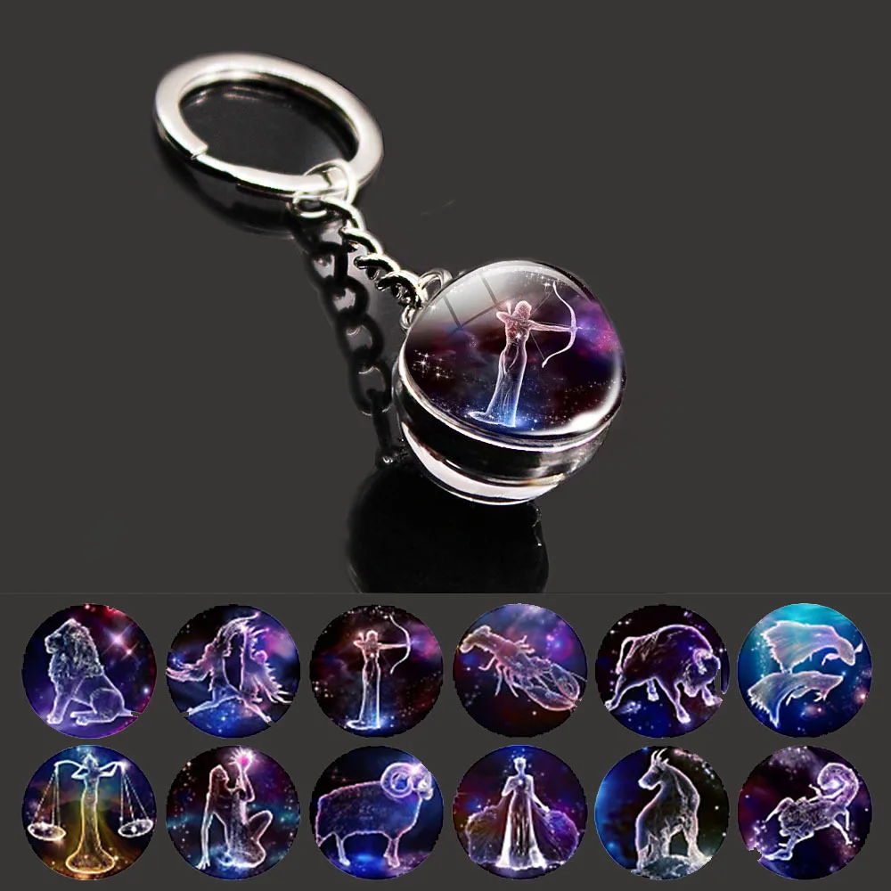 

Dream 12 Constellations Luminous Double Faced Glass Ball Key Chain Key Chain Pendant Accessories Holiday Gift Home Decor