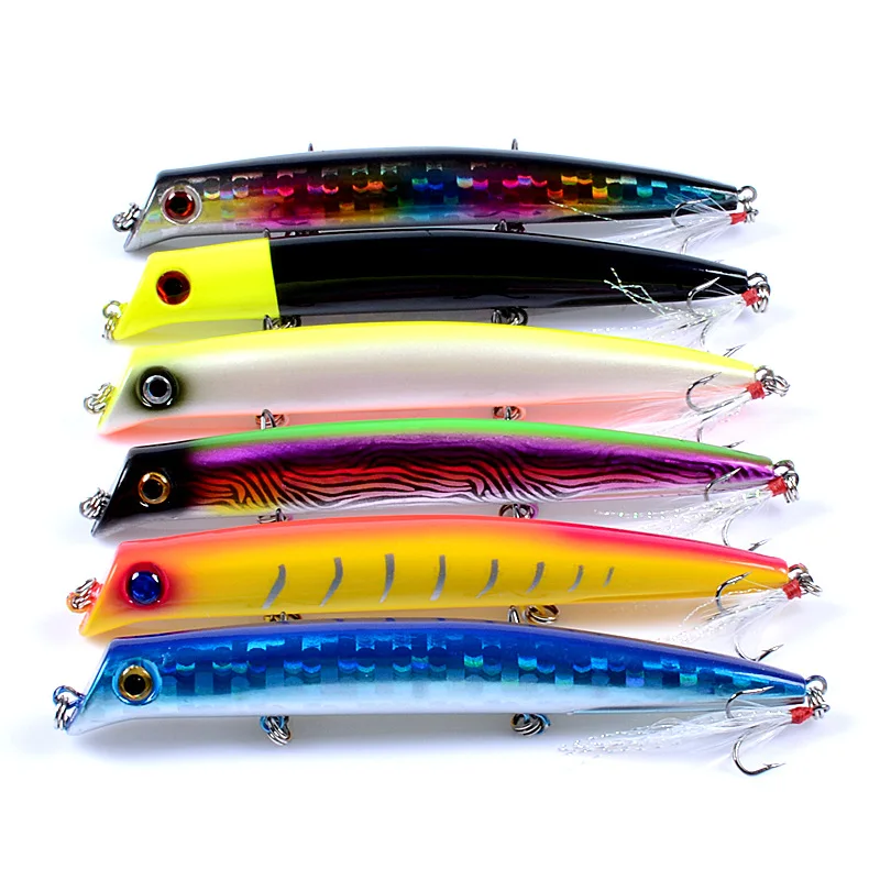 

1 Pcs 6# Feather Hook Pesca Artificial Bait Peche Fishing Tackle 12.8cm 15.4g Top Water Popper Lure Fishing Wobbler Crankbait