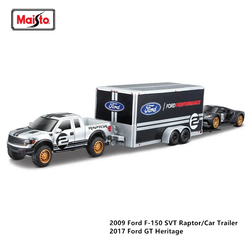 Lot Maisto 1:64 – Ford Mustang GT 2015 Falken & Ford F-150 2004 Avec Remorque