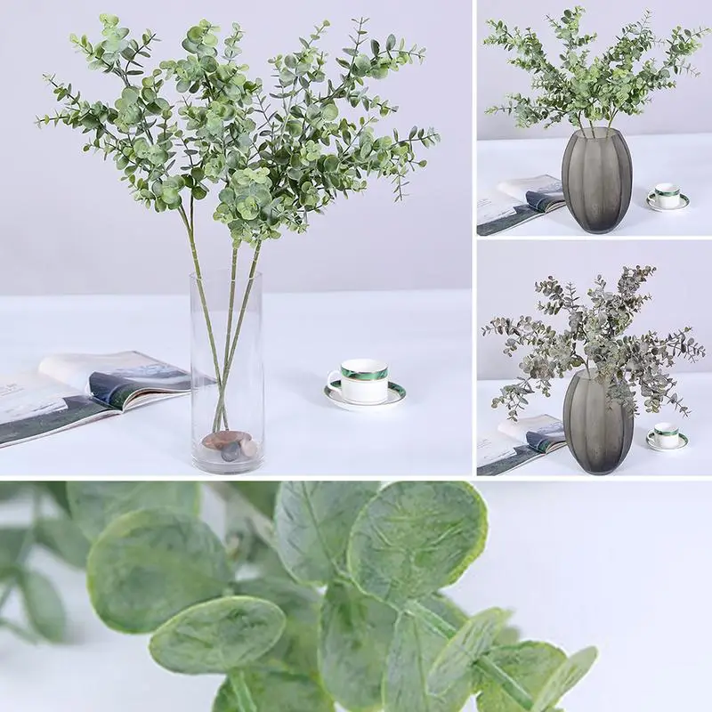 

Artificial Decorative Plants Festive Party Wedding Desktop Decoration Plastic Eucalyptus Branch Flower Arrangement False Leaves