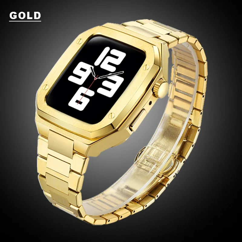 Deluxe Stainless Steel Case with Metal Strap and Rubber Watchband