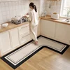 L-shaped Leather Kitchen Mat Modern Light Luxury Waterproof Oil-proof PVC Carpet Wipeable Special-shaped Rugs Tapete De Cozinha 2