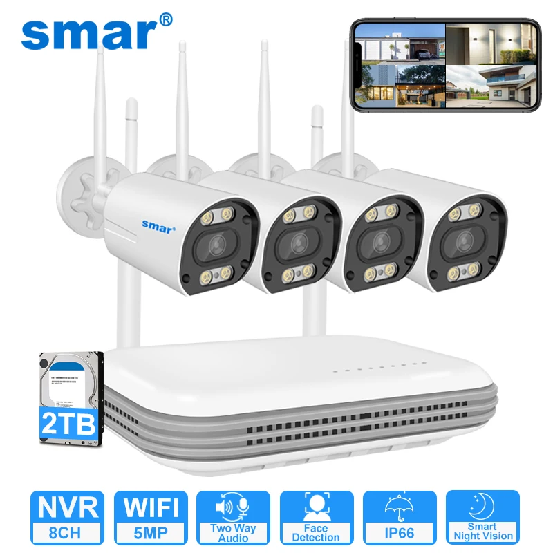 Mansion Hvornår markedsføring Smar H.265 8CH 5MP Wireless Video Camera System 2/3/4PCS Outdoor Two Way  Audio 5.0MP HD Wifi IP Cameras Home Security Kit ICsee
