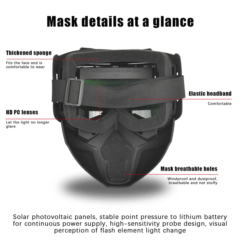 Solar-Automatik-Verdunkelungsbrille für Schweißer, Blendschutz-Schutzbrille, Langlebiger Augenschutz für Schweiß-, Schneid- und Schleifarbeiten – Detail 5
