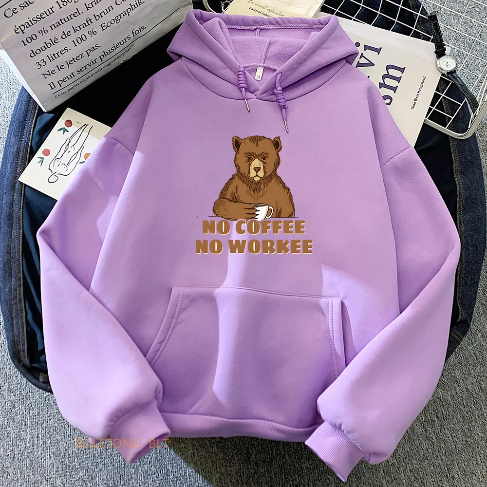 

Morning Coffee Bear Grumpy Cute Animal Clothes Funny Cartoon Women Hoodie Casual Kawaii Graphic Sweatshirts Winter Fleece Hoody