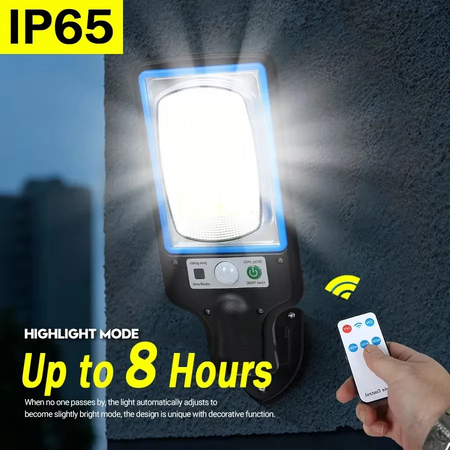 Outdoor solar COB street lights with 3 light mode motion sensor for garden courtyard yard path security