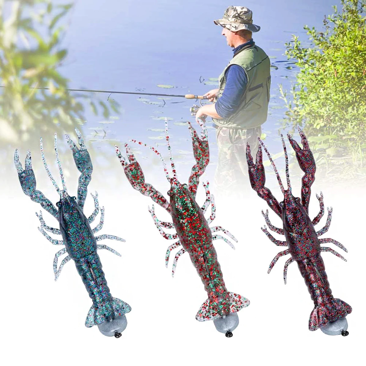 13cm/48g lobster bait soft Crawfish Shrimp bait Jigging saltwater/freshwater Artificial Lure Bait outdoor hook